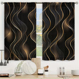 2-Panel Modern Art Curtains – 3D Black & Gold Streamline Pattern Drapes for Living Room, Bedroom & Balcony