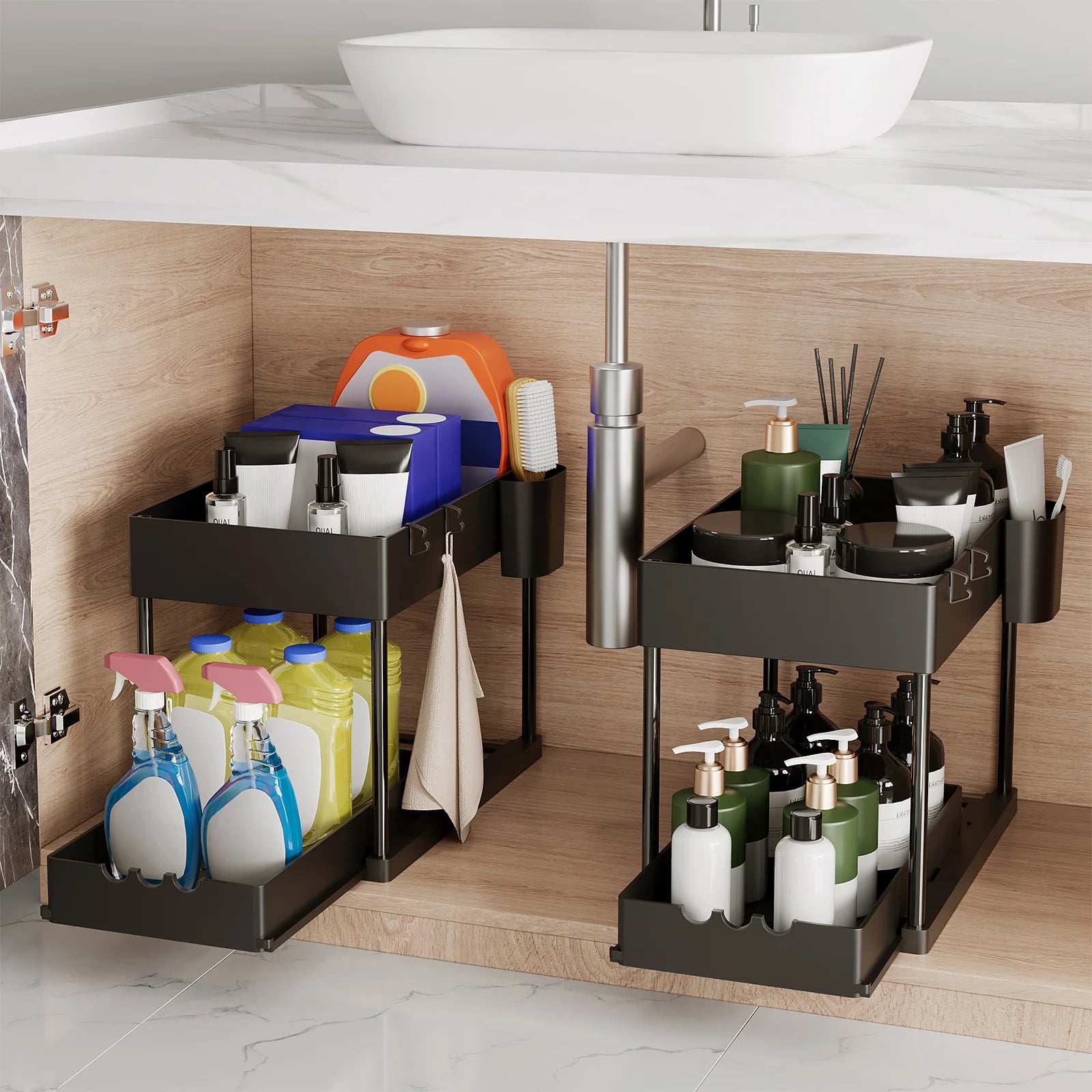 2-Tier Sliding Under-Sink Cabinet Organizer – Pull-Out Storage Rack for Kitchen & Bathroom