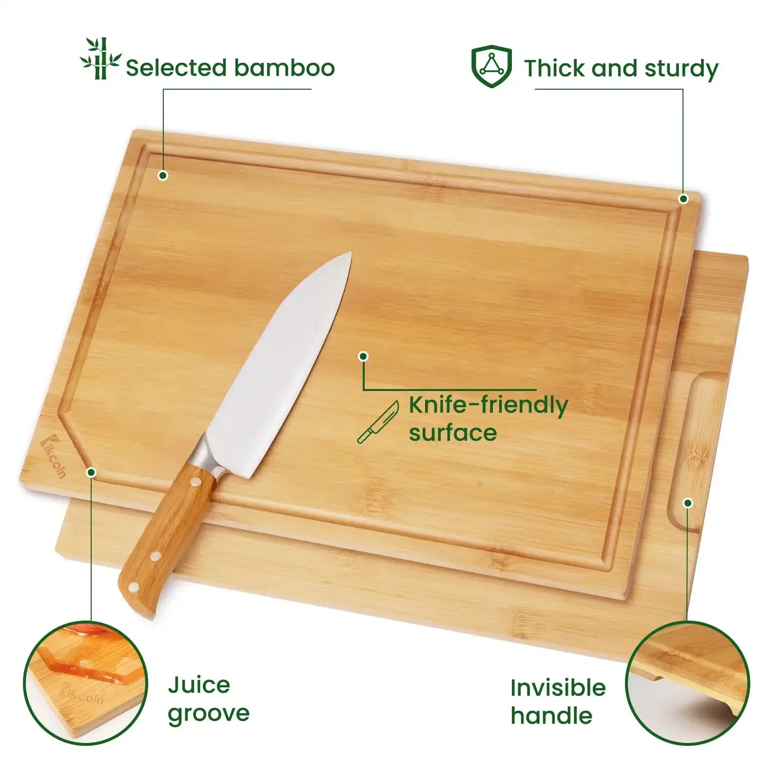 “4-Piece Extra Large Bamboo Cutting Board Set – Heavy Duty Kitchen Boards with Juice Groove & Inner Handles”