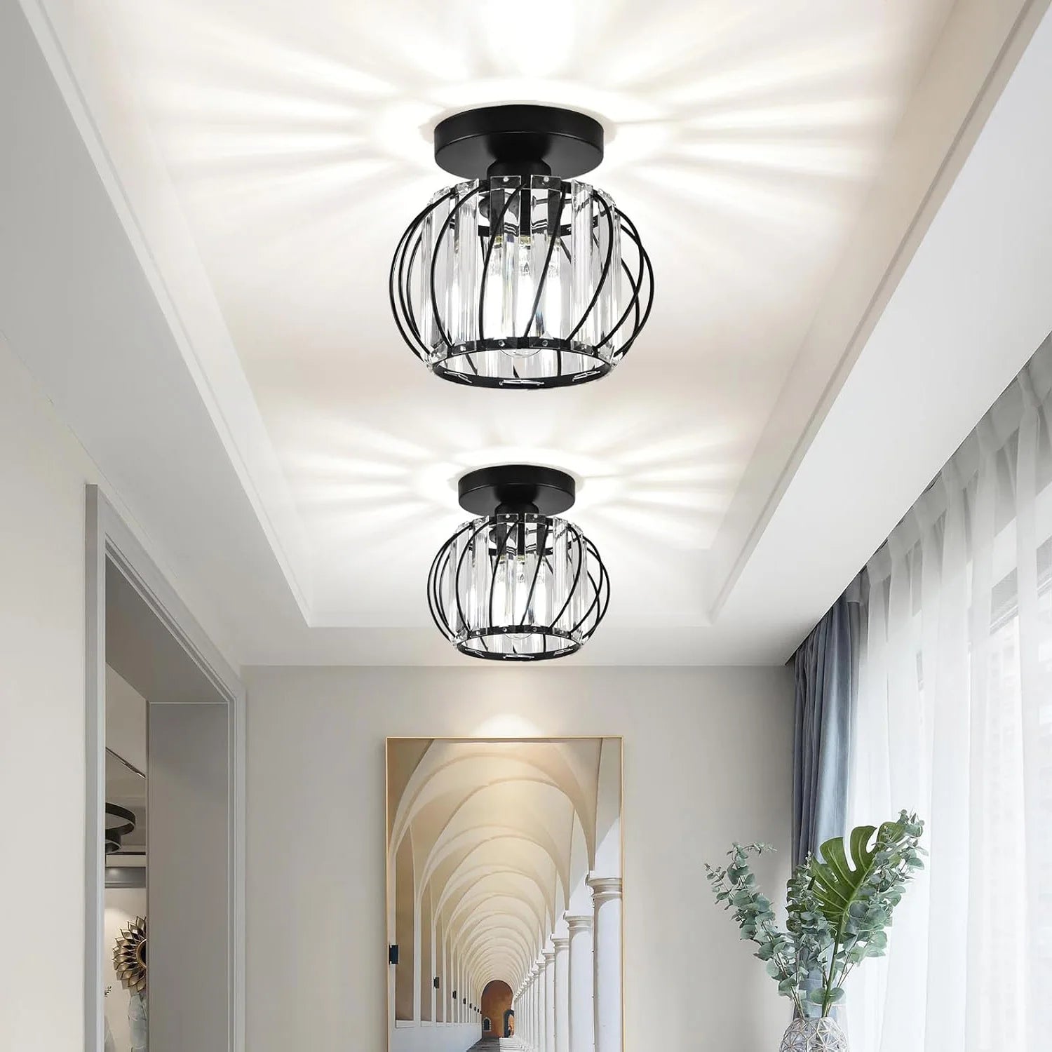 Antique Semi-Flush Mount Crystal Chandelier – Small Ceiling Light Fixture for Bathroom, Hallway & Café 💎💡