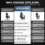 GTPLAYER Gaming Chair with Footrest – Ergonomic Office & Gaming Chair with Lumbar Support, Adjustable Height, Headrest & 360° Swivel