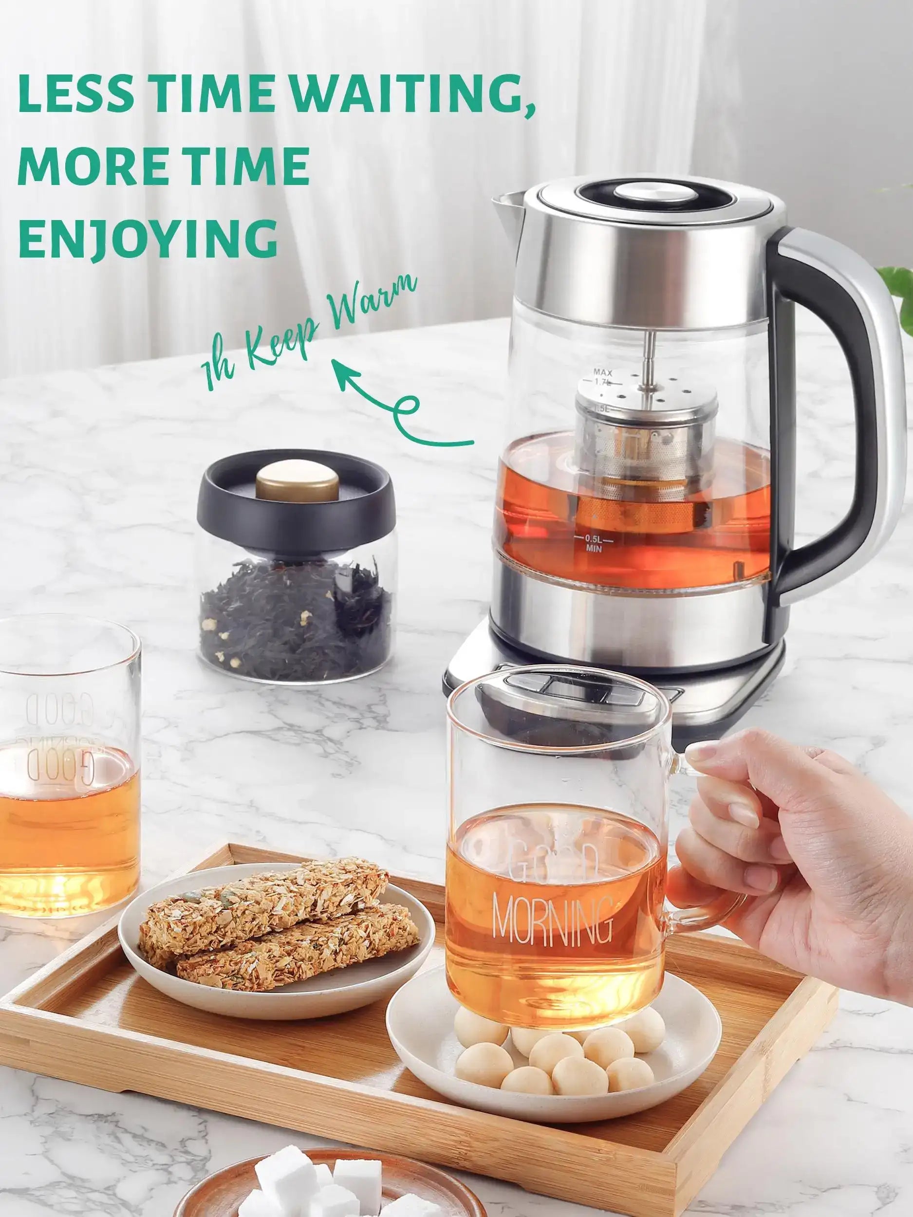 Cachoo 1.7 L Electric Glass Kettle with Temperature Control & Removable Infuser