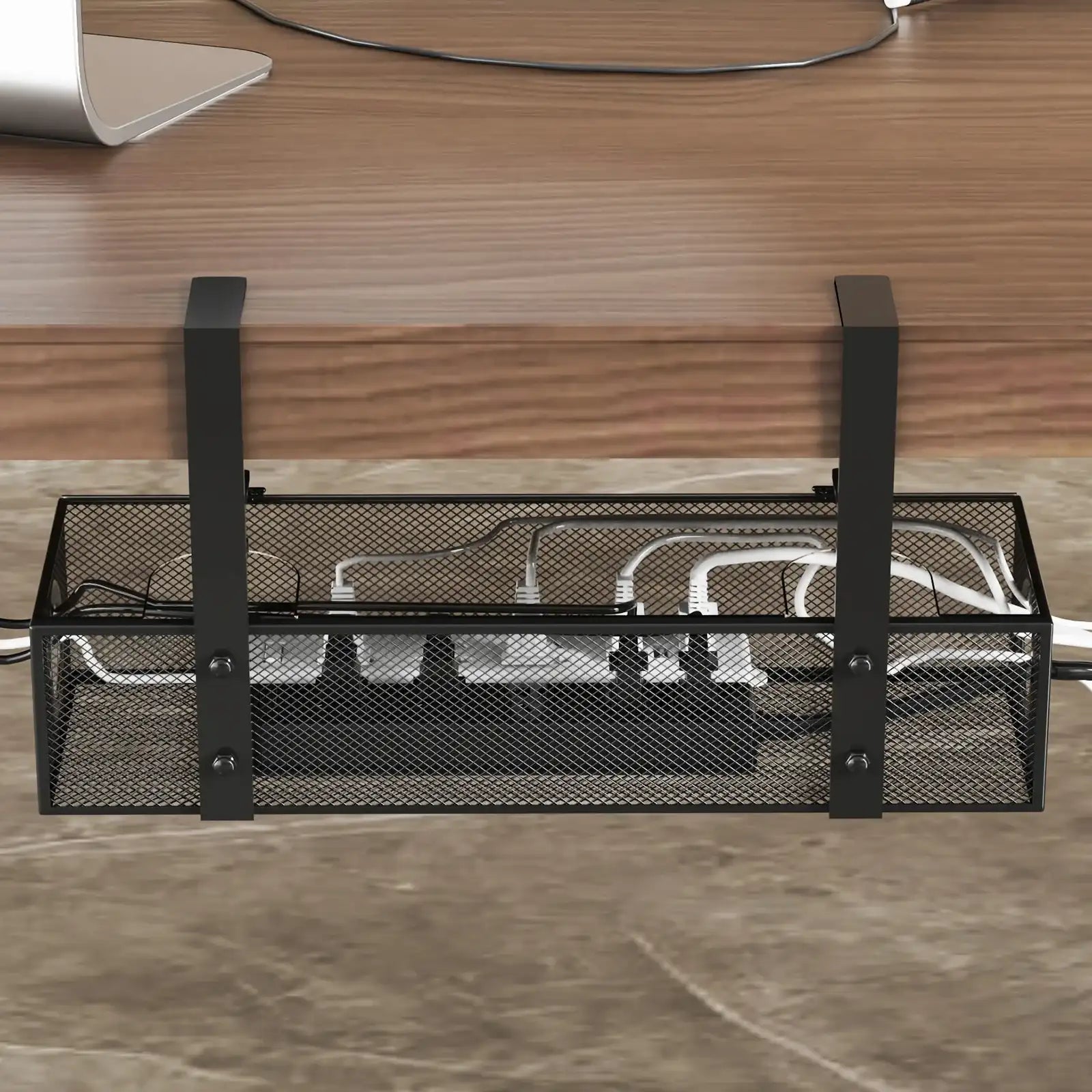 Under-Desk Cable Management Tray – Clamp-Mount Wire Organizer Box for Desk Cord Control