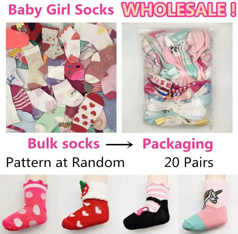 20-Pairs Baby Socks Bundle – Wholesale Cotton Socks for Infant Boys & Girls, Bulk Toddler Kids’ Essentials Set