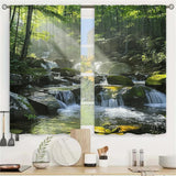 2Pcs Mountain Stream Curtains – 3D Sunlight Forest Pattern, Living Room & Bedroom Nature Decor