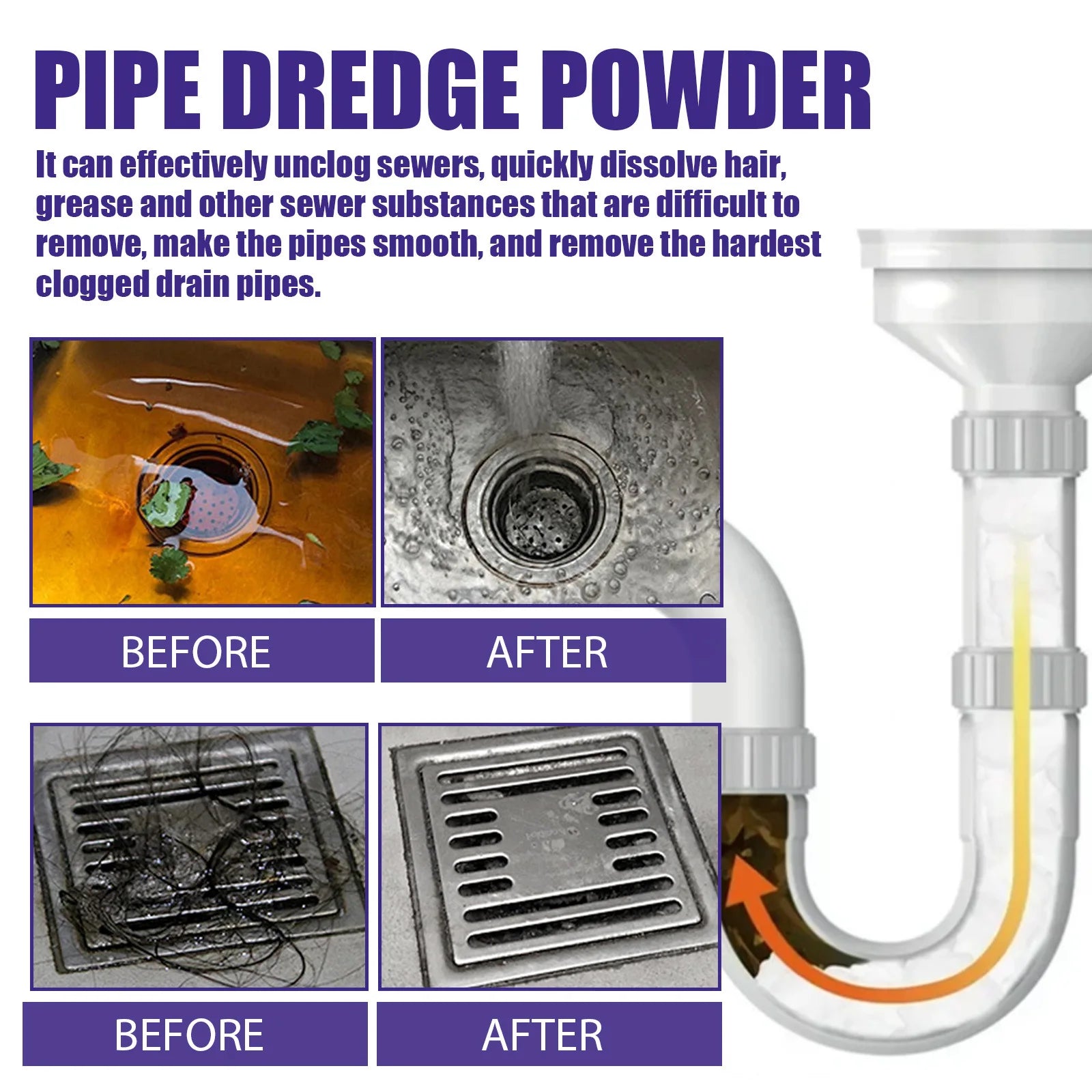 Pipeline Cleaning Powder – 100 g Heavy-Duty Drain Unclog & Deodorant for Kitchen & Bathroom