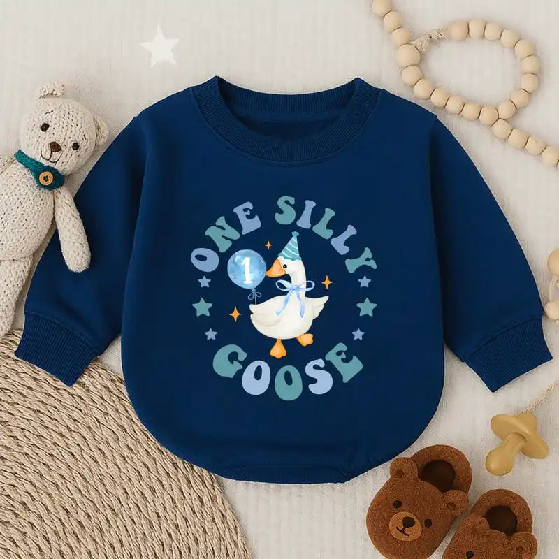 One Silly Goose Birthday Baby Romper – Funny 1st Birthday Outfit for Baby Boys 🎂🪿👶