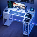 L-Shaped Gaming Desk with Drawers – Carbon Fiber Computer Desk with Monitor Arm for Home Office & Gaming Setups