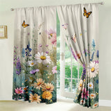 2-Panel Pastoral Floral Curtains – 3D Butterfly & Wildflower Pattern Drapes for Living Room, Bedroom & Balcony