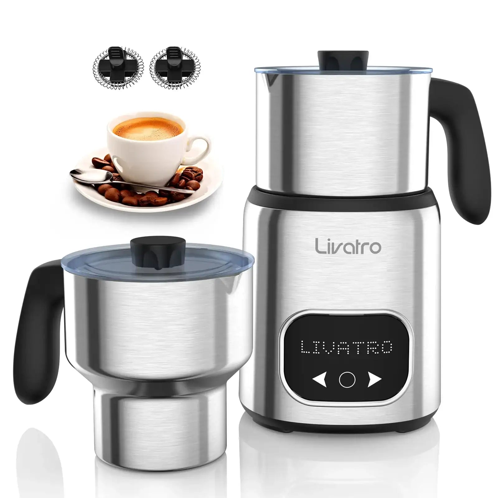 14-in-1 Electric Milk Frother & Steamer – Dual Cups (20.3oz & 13.5oz) Automatic Foam Maker & Milk Warmer