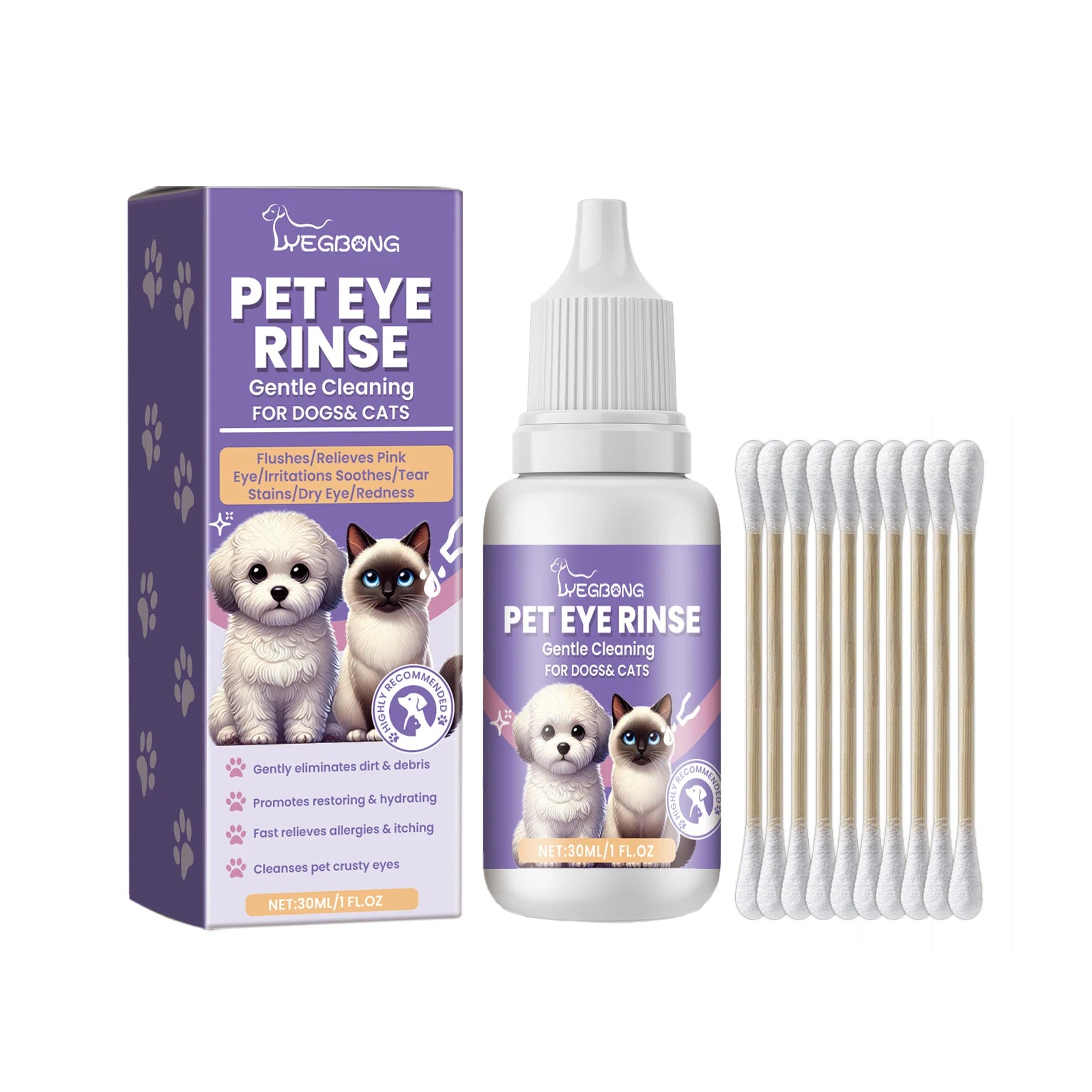 Yegbong Pet Eye Cleaner Drops – 30ml Tear Stain Remover for Dogs & Cats, Nourishing, Moisturizing & Brightening Eye Rinse