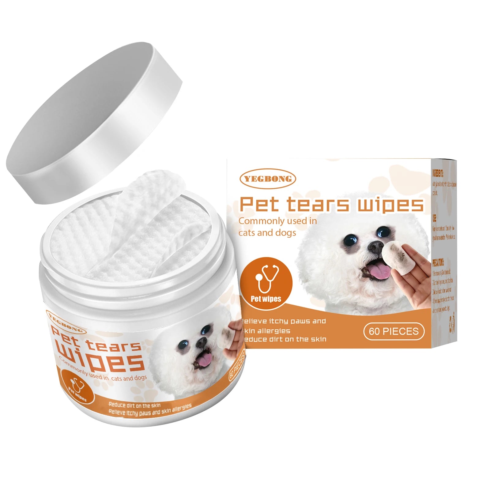 Yegbong Pet Cleaning Wet Wipes – Non-Irritating Cotton Pads for Cats & Dogs, Tear Stain Remover & Eye Cleaning Wipes