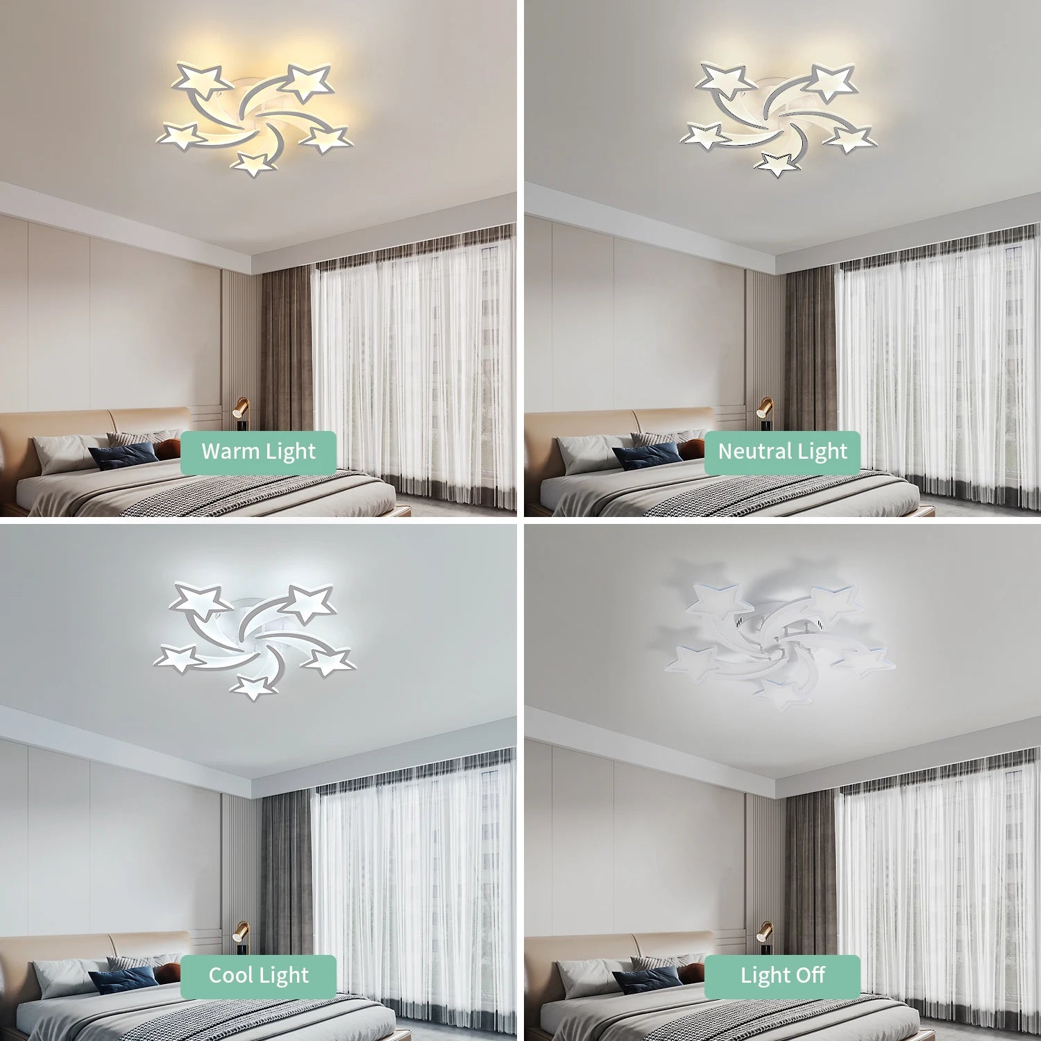 Dimmable LED Ceiling Lamp – 30W Modern Star-Shaped Light with 3 Color Modes (3000K–6500K) for Living Room ✨💡