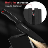 “15-Piece Astercook Knife Set with Block – German Stainless Steel Kitchen Knives Dishwasher Safe with Built-in Sharpener”