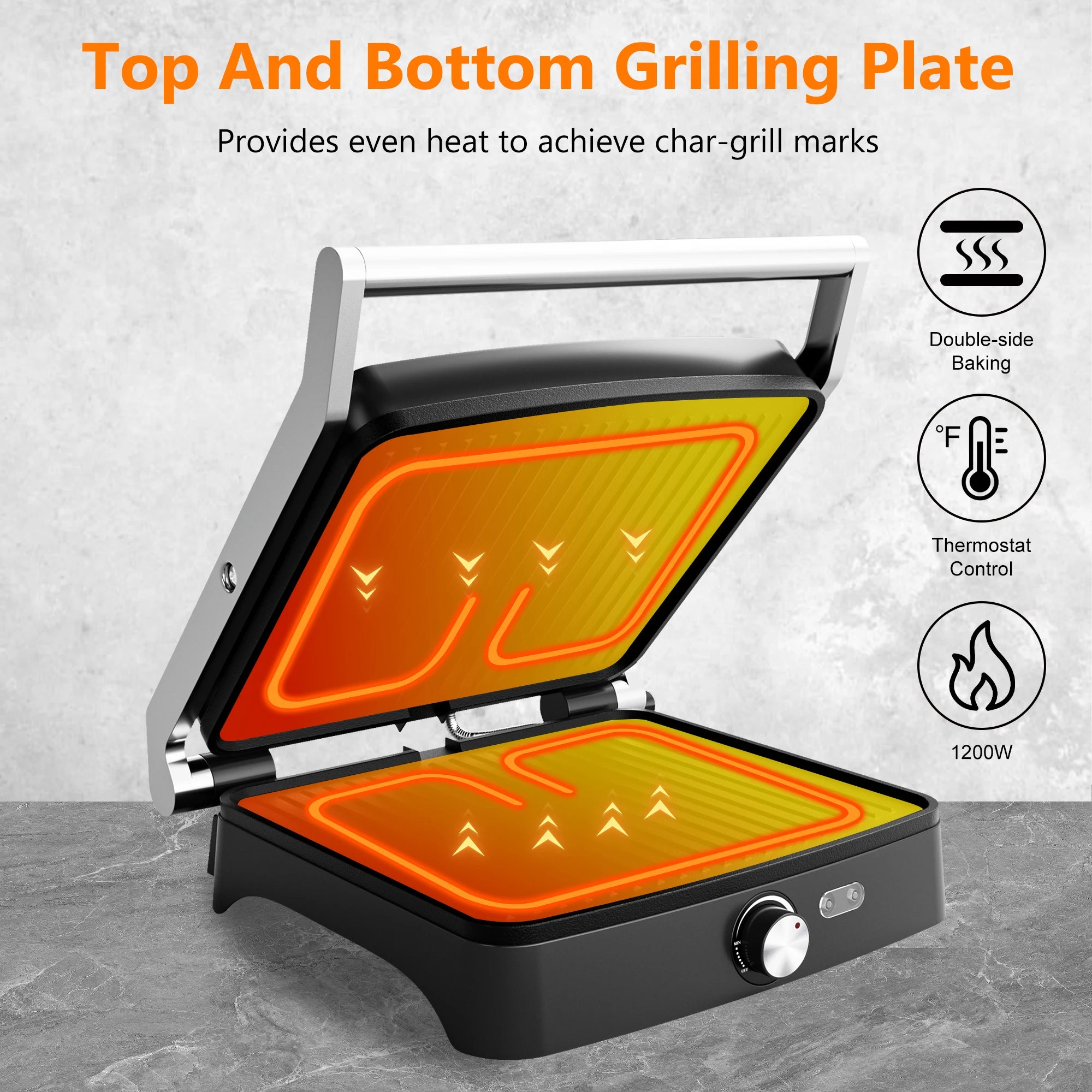 Panini Press Grill 4‑Slice – Indoor Sandwich Maker with Temperature Control, Non‑Stick Plates & 180° Opening 1200 W