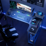 L-Shaped Gaming Desk with Drawers – Carbon Fiber Computer Desk with Monitor Arm for Home Office & Gaming Setups