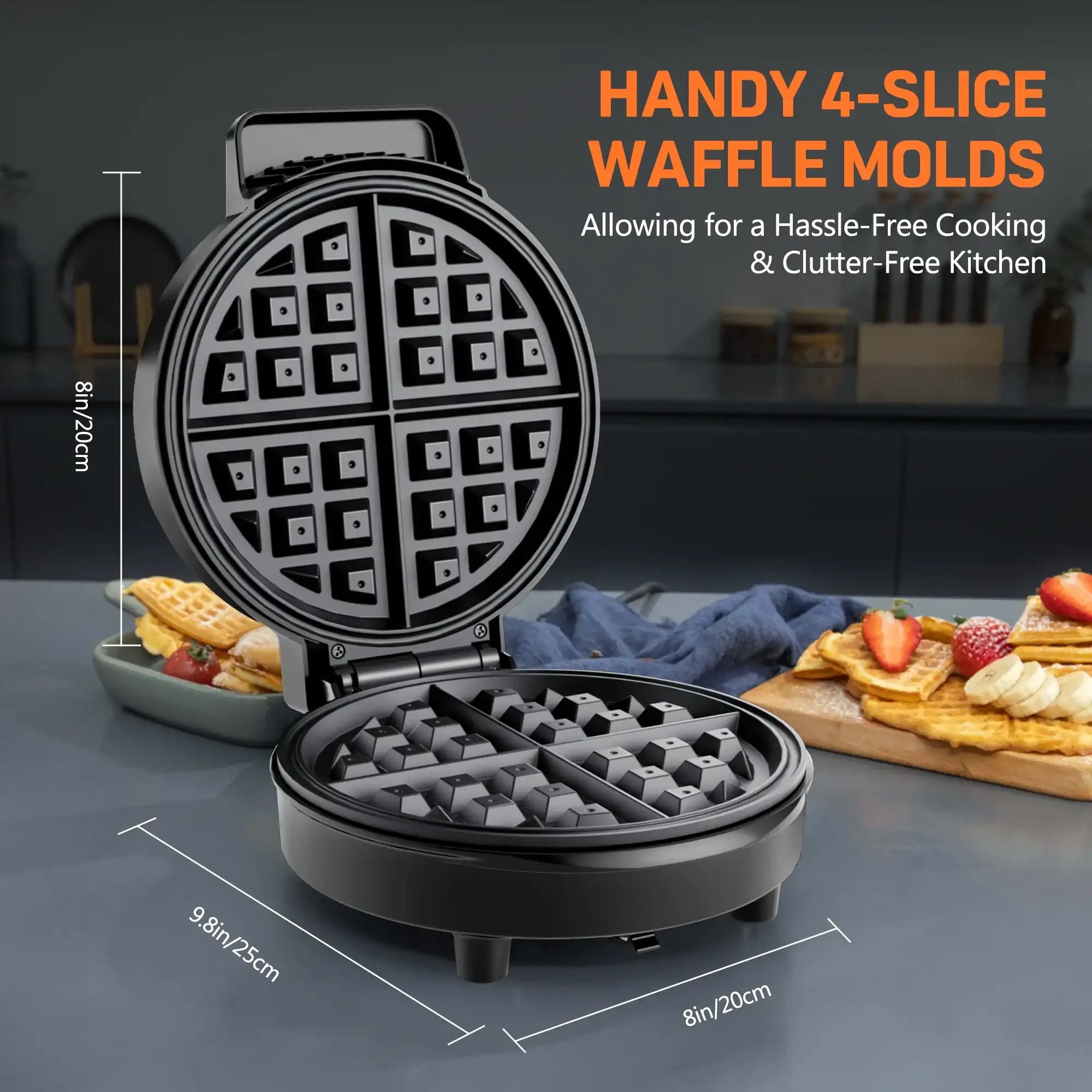 Electric Non-Stick 8″ Belgian Waffle Maker – Compact Fast Heating for Snacks, Hash Browns, Eggs & Sandwiches