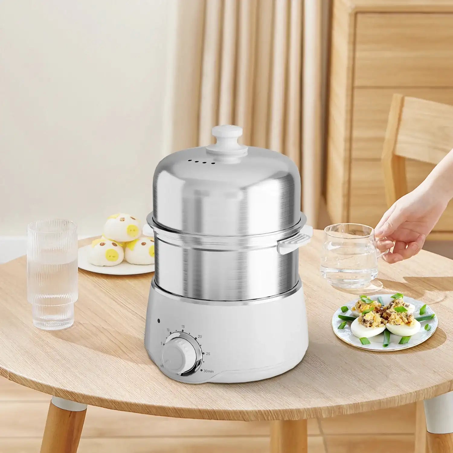14-Egg Capacity Electric Egg Cooker – Stainless Steel Hard-Boiled Egg Maker with 30-Min Timer & Auto Shut-Off