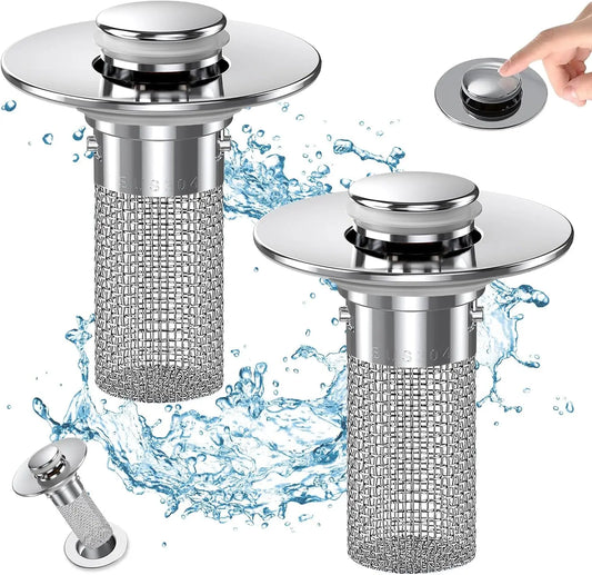 Pop-Up Bathroom Sink Drain Strainer Filter – Removable Stainless Steel Basket Hair Catcher