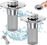 Pop-Up Bathroom Sink Drain Strainer Filter – Removable Stainless Steel Basket Hair Catcher
