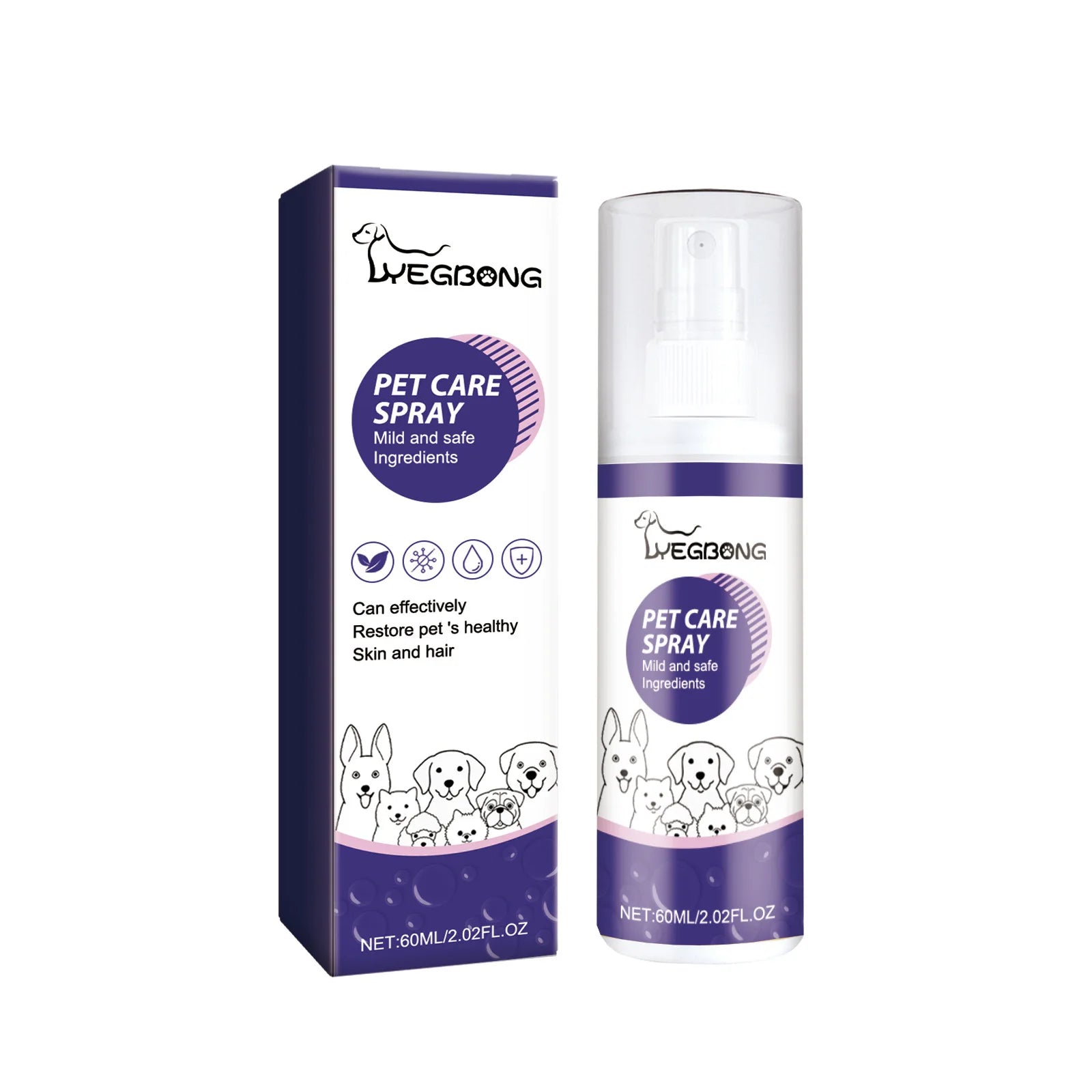 Yegbong Pet Wound Care Spray – 60ml Healing Spray for Cats & Dogs, Anti-Itch, Skin Repair & Odor Removal Treatment
