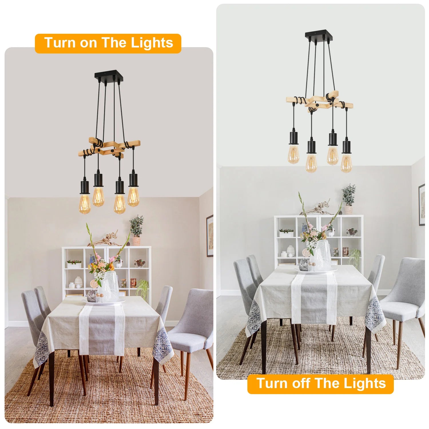 Industrial Modern Vintage Hanging Lamp – Wooden Pendant Style with Adjustable E27 Iron Rope Swag Lighting