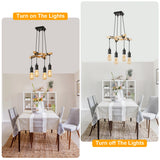 Industrial Modern Vintage Hanging Lamp – Wooden Pendant Style with Adjustable E27 Iron Rope Swag Lighting