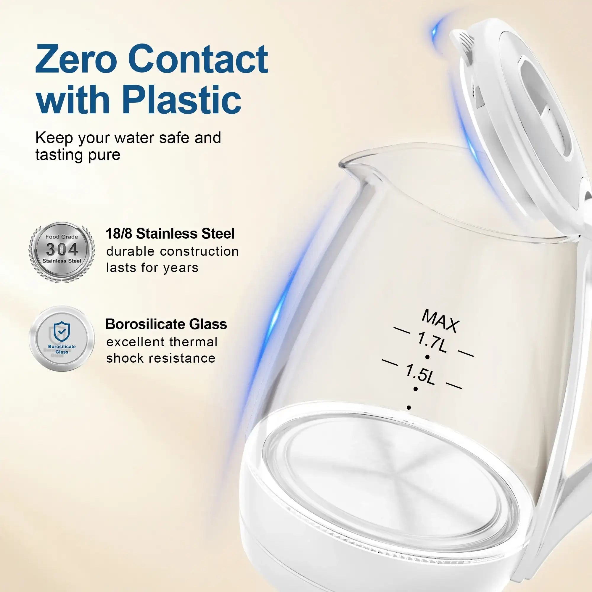 Cachoo 1.7 L Glass Electric Kettle – Borosilicate Fast-Boil Hot Water Boiler with LED Indicator