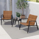 4-Piece Vintage Brown Wicker Outdoor Furniture Set – Leather-Look Patio Conversation Set with Loveseat, Chairs & Coffee Table