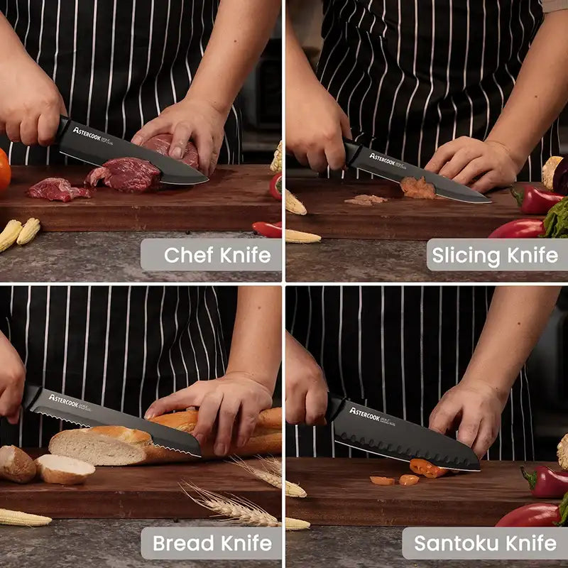 15-Piece German Stainless Steel Kitchen Knife Set with Block & Built-in Sharpener – Dishwasher Safe