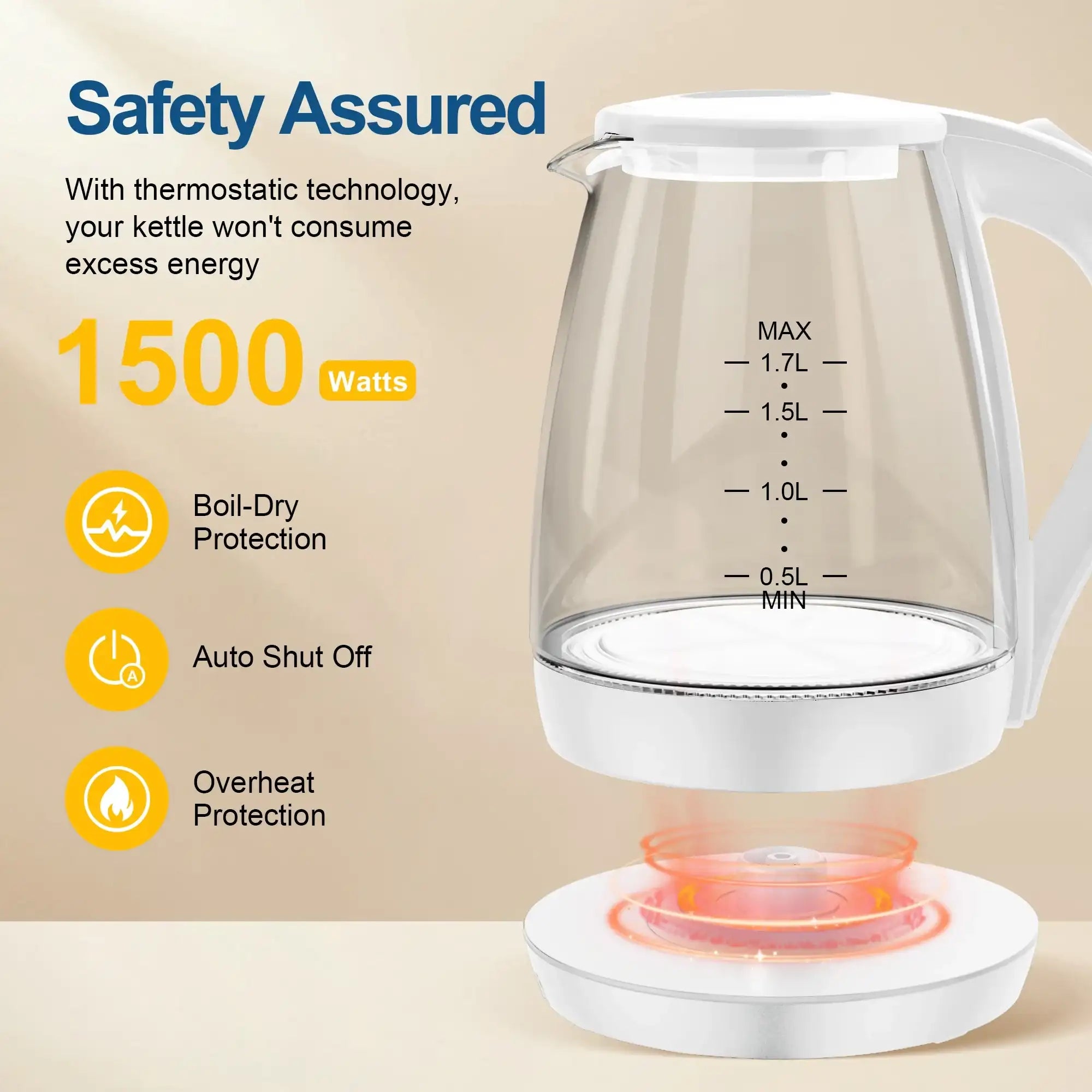 Cachoo 1.7 L Glass Electric Kettle – Borosilicate Fast-Boil Hot Water Boiler with LED Indicator