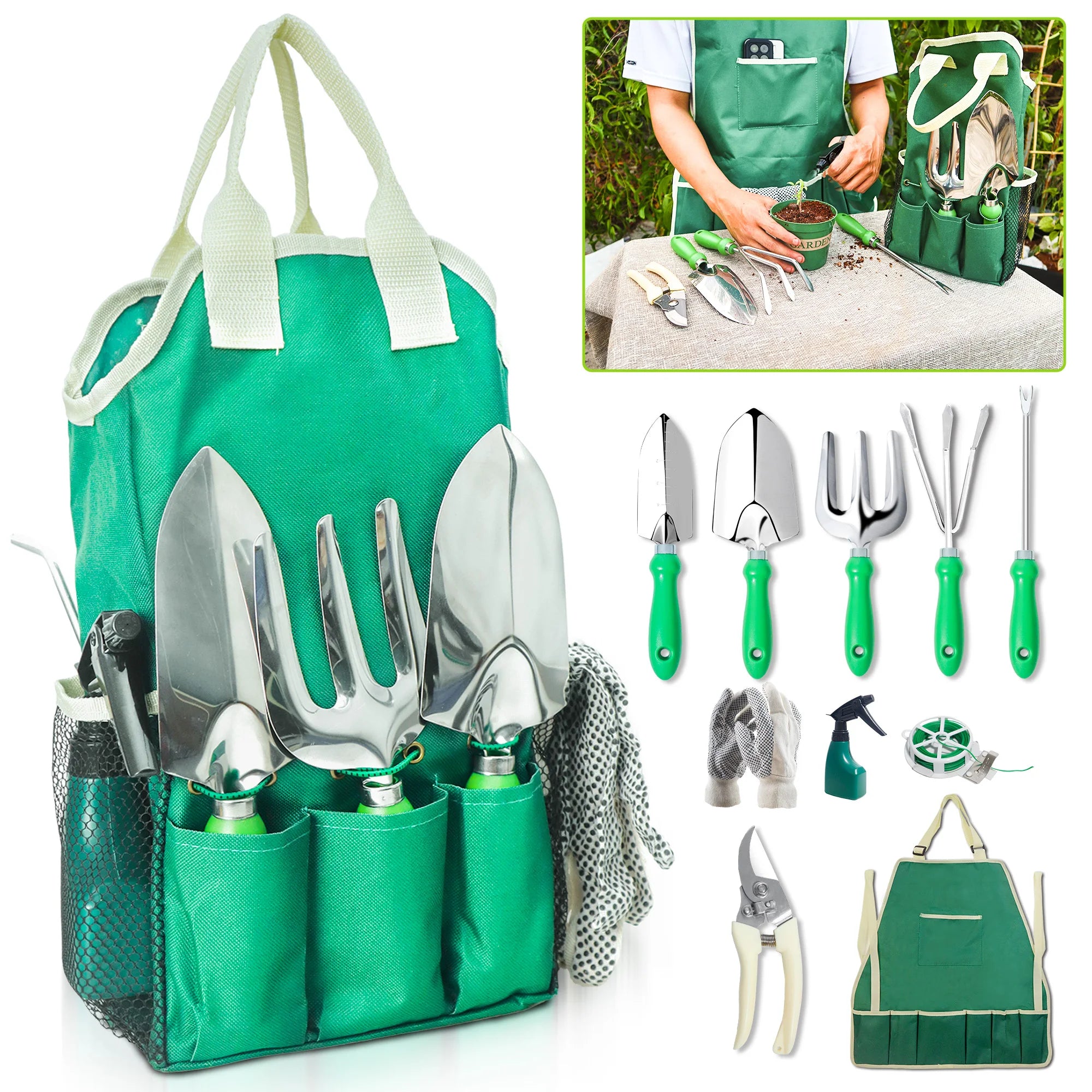 11PCS Garden Tool Set – Professional Gardening Kit with Organizer Handbag for Digging, Planting & Pruning