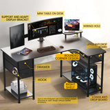 L-Shaped Gaming Desk with Drawers – Carbon Fiber Computer Desk with Monitor Arm for Home Office & Gaming Setups