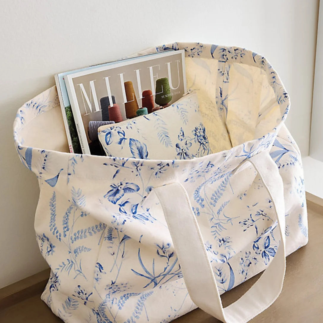 Women’s printed tote & pouch set – stylish canvas beach bag with matching cosmetic pouch for travel, shopping & daily use