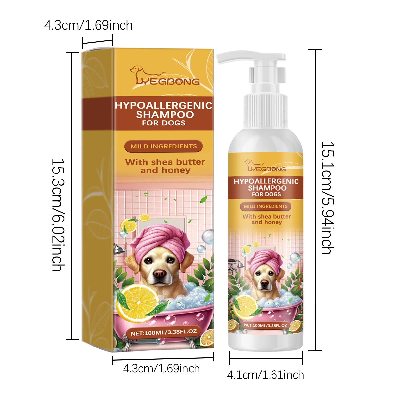 Yegbong Pet Shampoo 100ml – Hypoallergenic Dog Bath Wash, Hair Softening & Itchy Skin Relief, Nourishing Fur Cleanser
