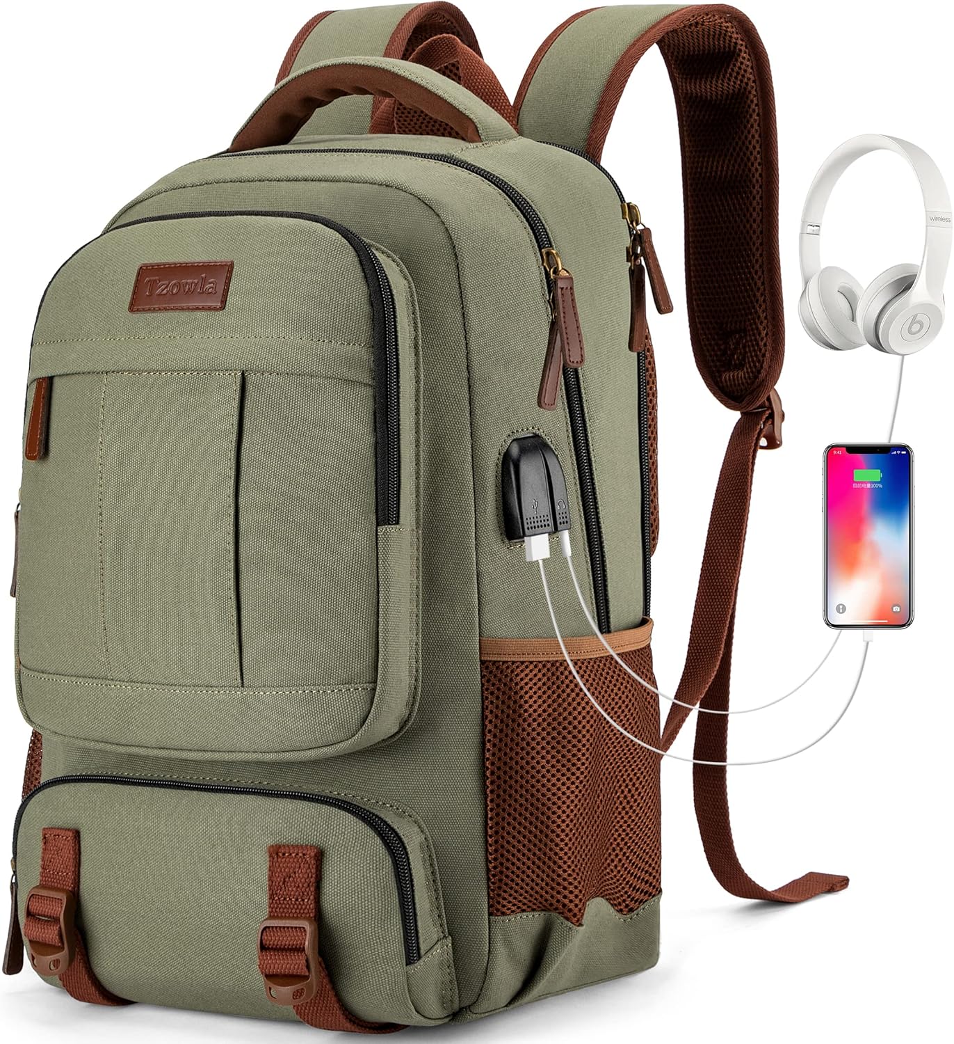 Canvas Laptop Backpack with USB & Headphone Port – 15.6″ Travel & Daily Work Rucksack