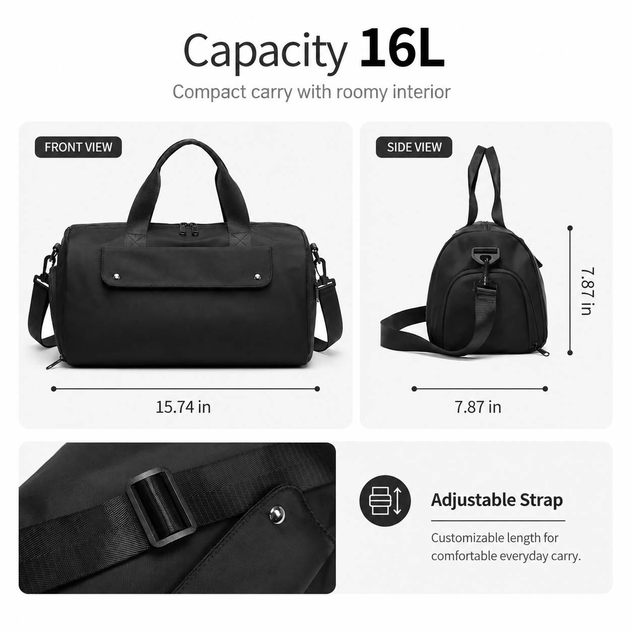 16L Compact Gym & Travel Duffle Bag with Shoe Compartment and Luggage Sleeve