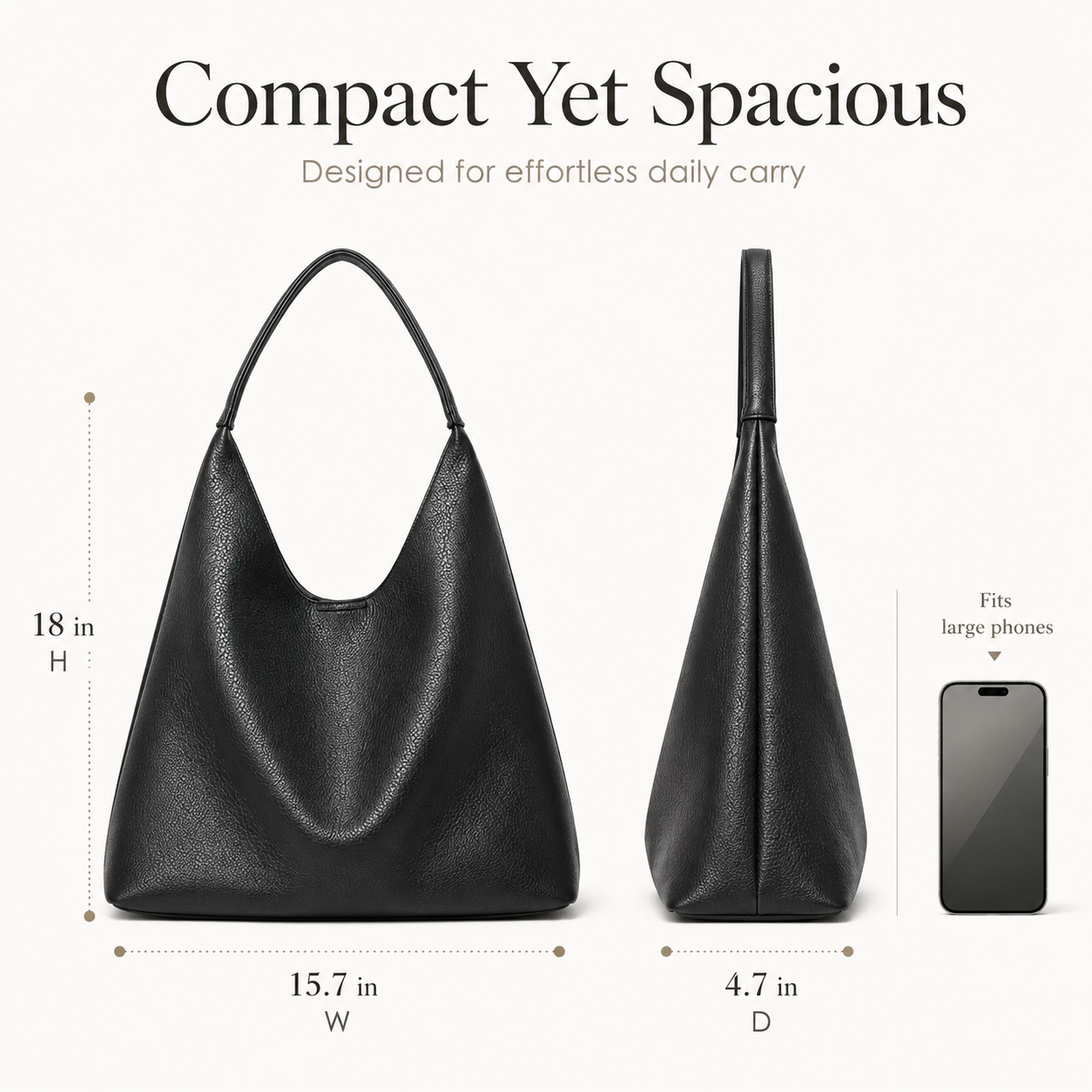 Oversized Vegan Leather Hobo Bag for Women – Spacious Black Shoulder Tote for Work & Everyday Carry