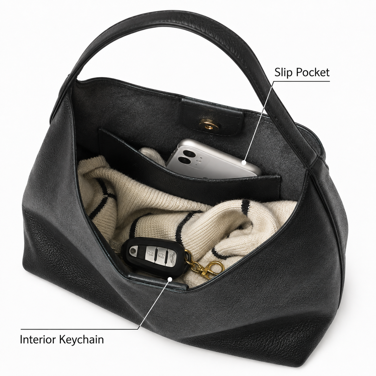 Oversized Vegan Leather Hobo Bag for Women – Spacious Black Shoulder Tote for Work & Everyday Carry