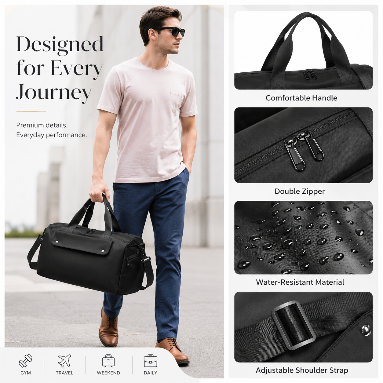 16L Compact Gym & Travel Duffle Bag with Shoe Compartment and Luggage Sleeve