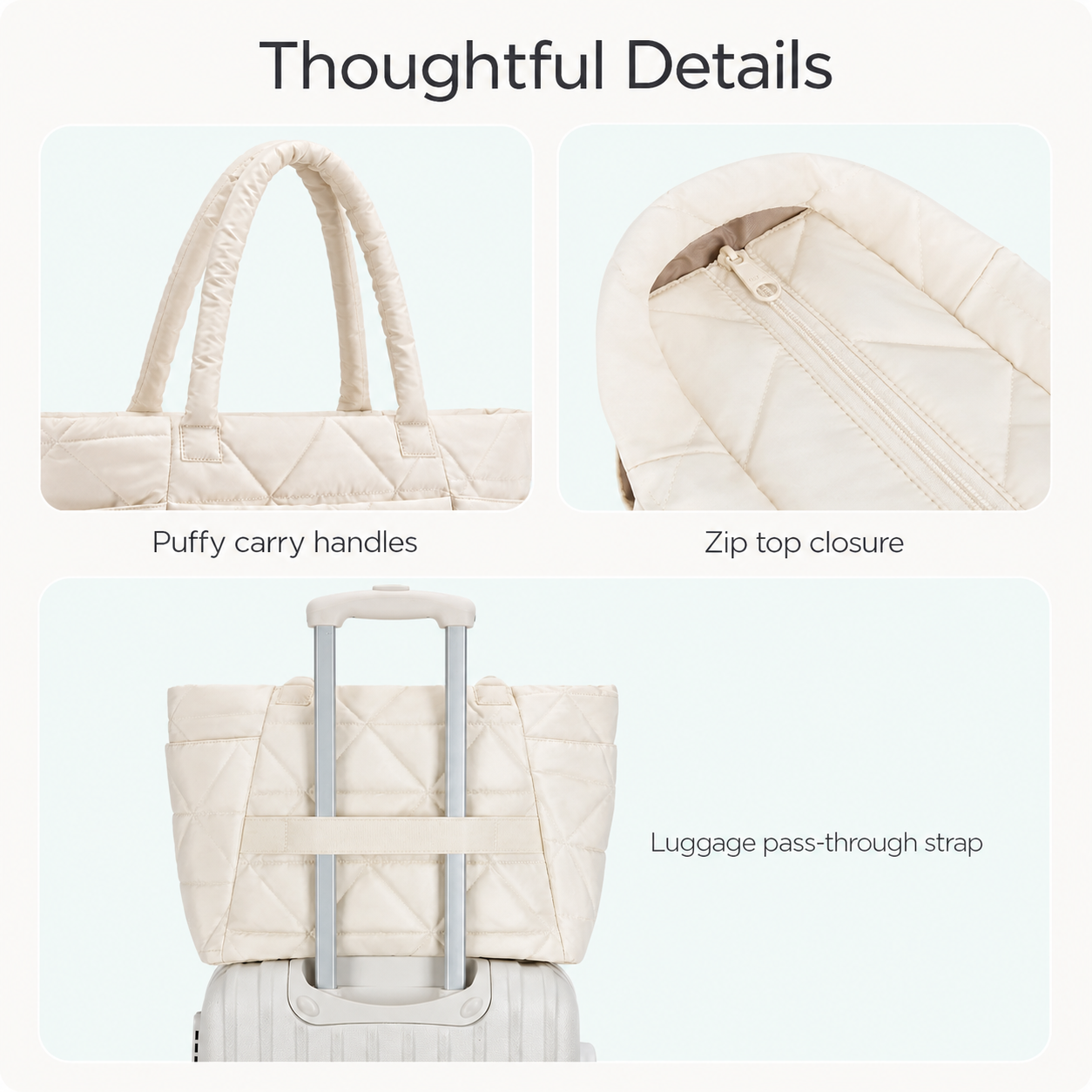 20L Quilted Puffy Tote Bag with 15.6-Inch Laptop Compartment