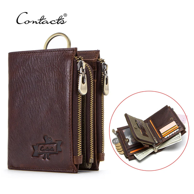 Men’s Genuine Leather RFID Wallet – Large Capacity Zipper Clutch with Coin Pocket & Card Holder