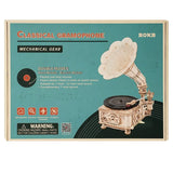 “Robotime Hand-Crank Classic Gramophone – 424PCS 3D Wooden Puzzle Music Model Kit for Adults & Kids”