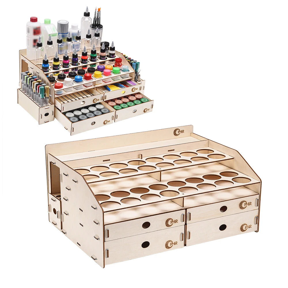 Wooden Paint Rack Pigment Storage Organizer – Desktop Hobby Ink & Tool Display