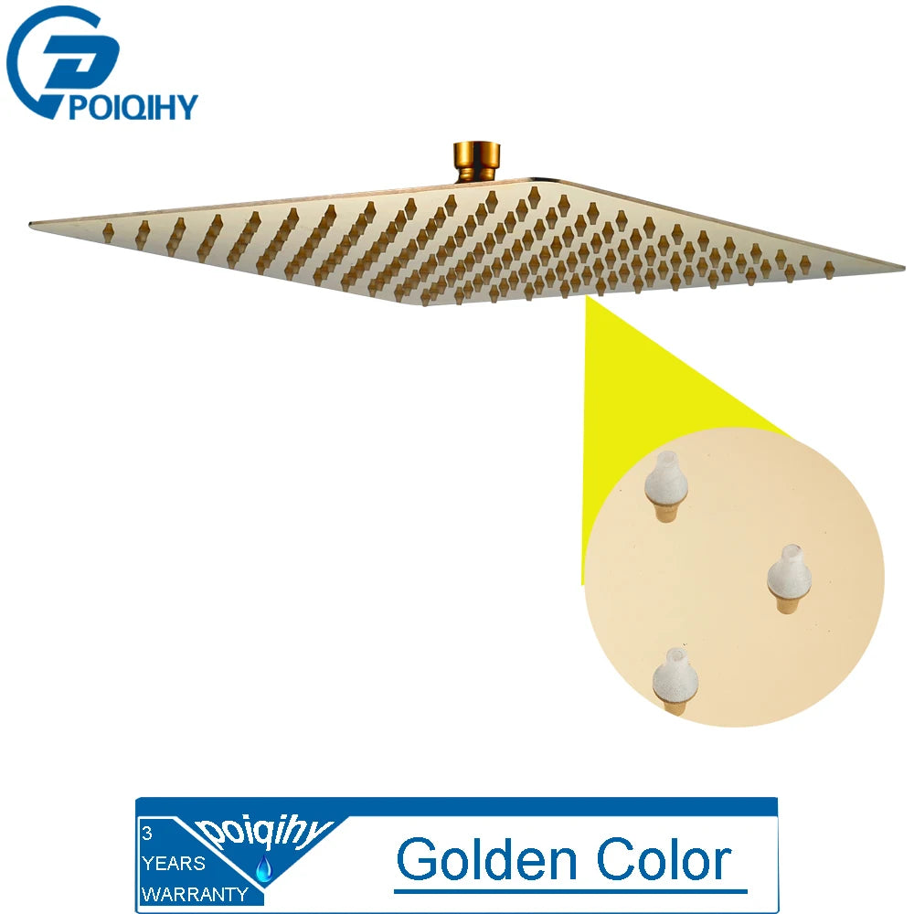 Ultrathin Gold-Finish Rainfall Shower Head – 16″ Stainless Steel Luxury Spa Shower