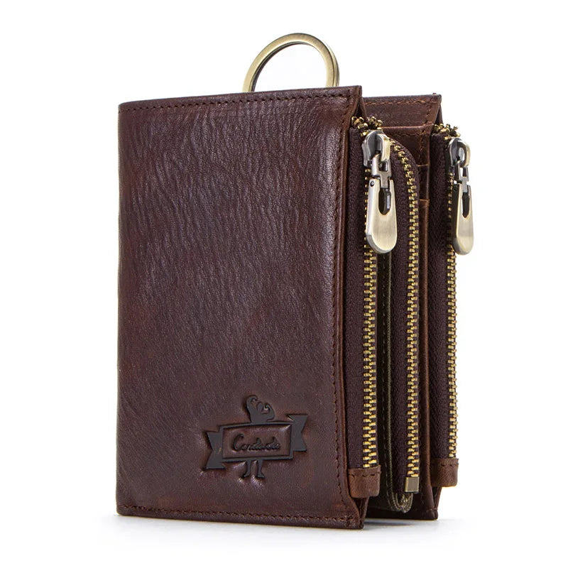 Men’s Genuine Leather RFID Wallet – Large Capacity Zipper Clutch with Coin Pocket & Card Holder