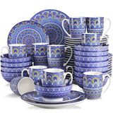 Vancasso Mandala 16/32/48-Piece Porcelain Dinnerware Set – Bohemian Mandala Pattern with Plates, Bowls & Mugs