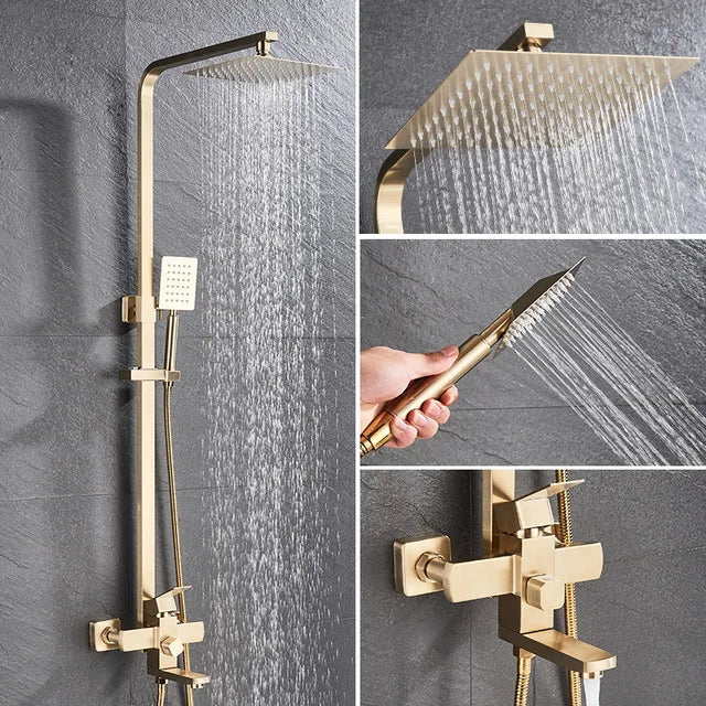 Modern Matte Black Square Rainfall Shower Faucet Set – Wall-Mounted, Single-Handle Mixer, High-Flow 8″ Shower Head