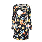 Women’s Printed Maternity Dress – Scoop Neck Pregnancy Clothes with Stylish Stitching, Multifunction Casual Outfit