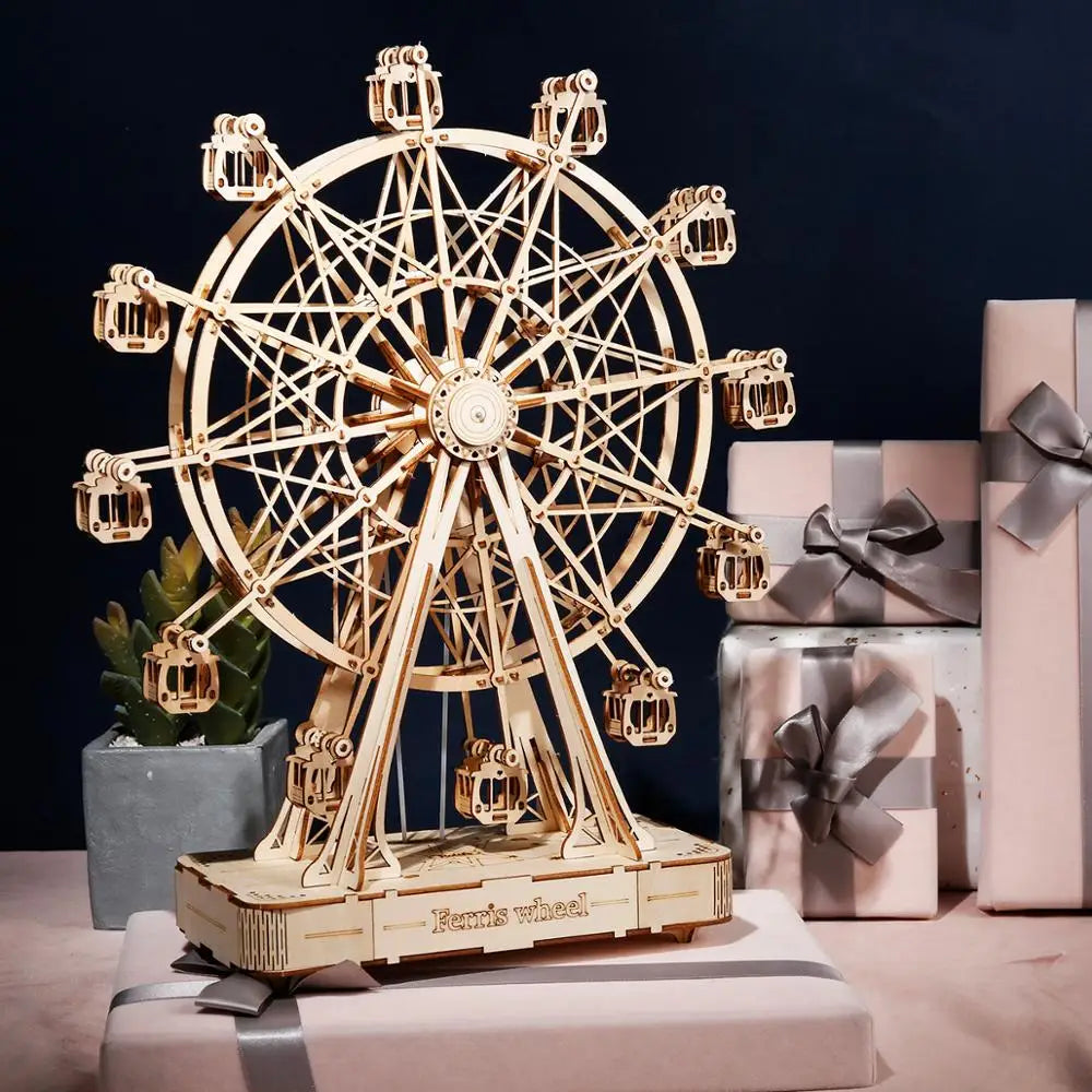 “Robotime Rolife 232PCS 3D Wooden Ferris Wheel Model Kit – DIY Rotatable Assembly Puzzle Toy & Gift for Kids & Adults”